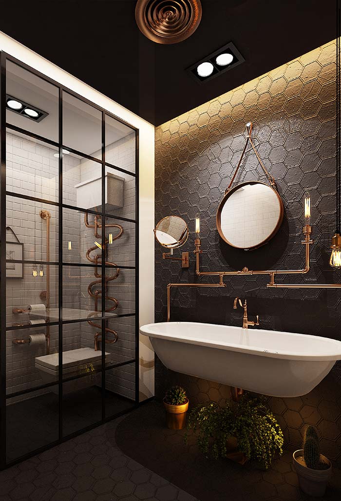 Banheiro moderno estilo steampunk