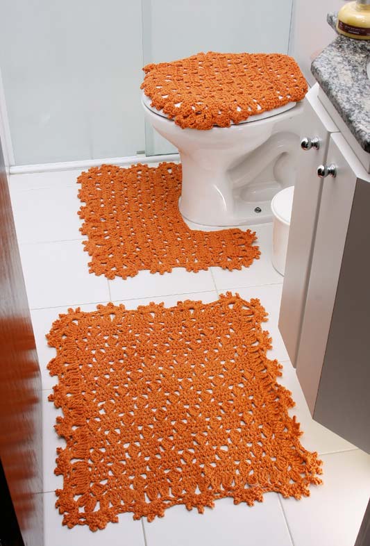 Conjunto de tapetes de crochê para banheiro
