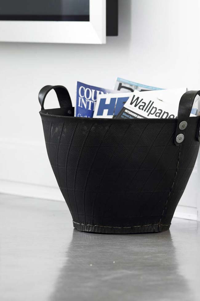 Artesanato com pneu: cesta para colocar revistas ou jornais