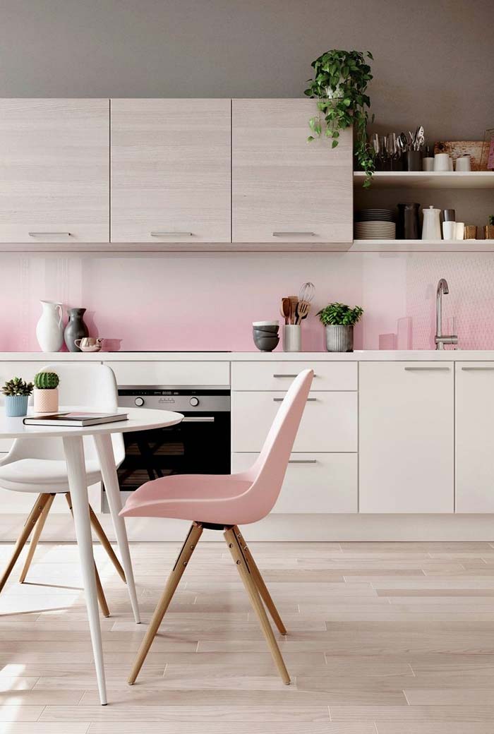 Cozinha rosa e branca