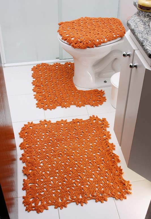 Mais um jogo de banheiro de crochê em laranja vibrante
