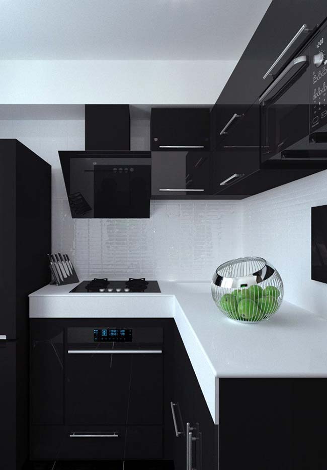 Cozinha preta e branca simples