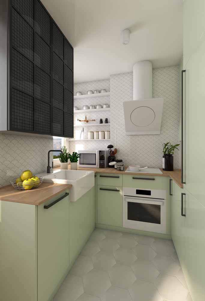 Espaço pequeno de cozinha verde claro: um tom para trazer mais sutileza e relaxamento para o ambiente