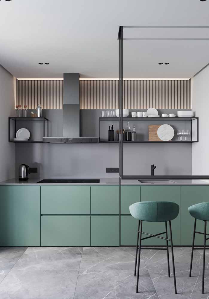 Cozinha compacta com elementos do estilo industrial
