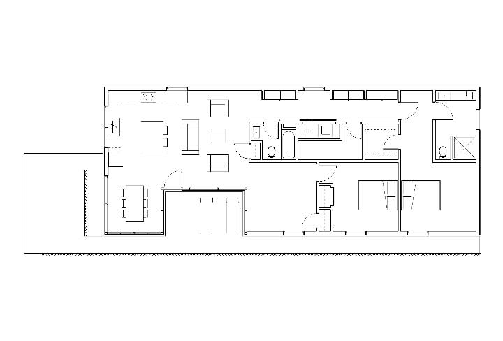 Já por dentro, a planta baixa com três quartos revela a preocupação em integrar os ambientes e oferecer conforto aos moradores