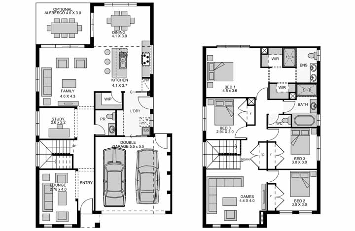 E na parte interna, a planta baixa traz uma casa dividida em dois pavimentos, que inclui quatro quartos, uma sala de jogos e um estúdio