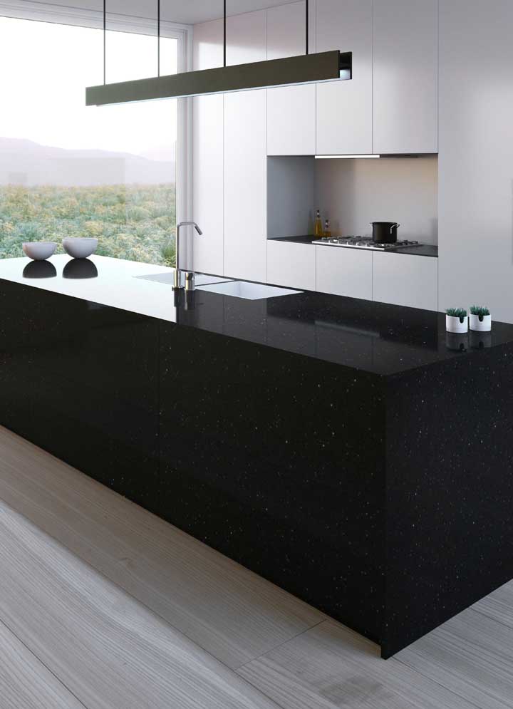 Granito preto Stellar para o balcão e a bancada da cozinha moderna e minimalista 