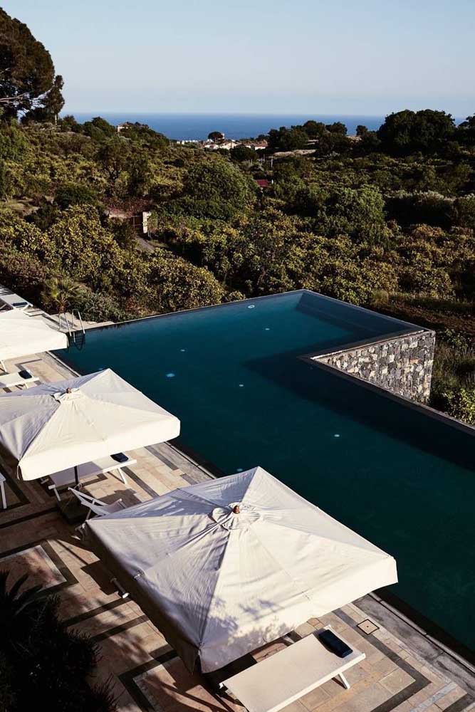 Piscina com borda infinita com vista para o vale rico em verde