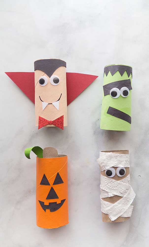 Artesanato com rolo de papel higiênico para o Halloween