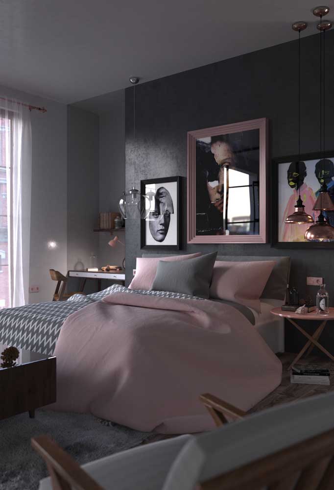 Que tal escolher as cores cinza e rosa na hora de decorar seu quarto?
