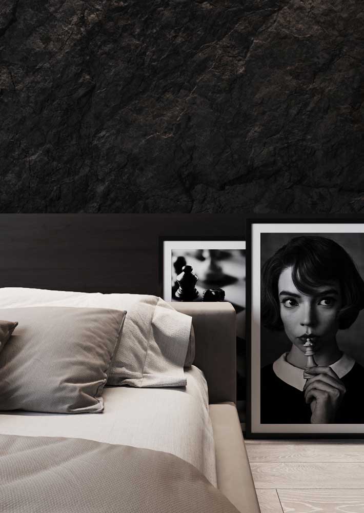 A textura preta fica linda em quartos modernos e sofisticados