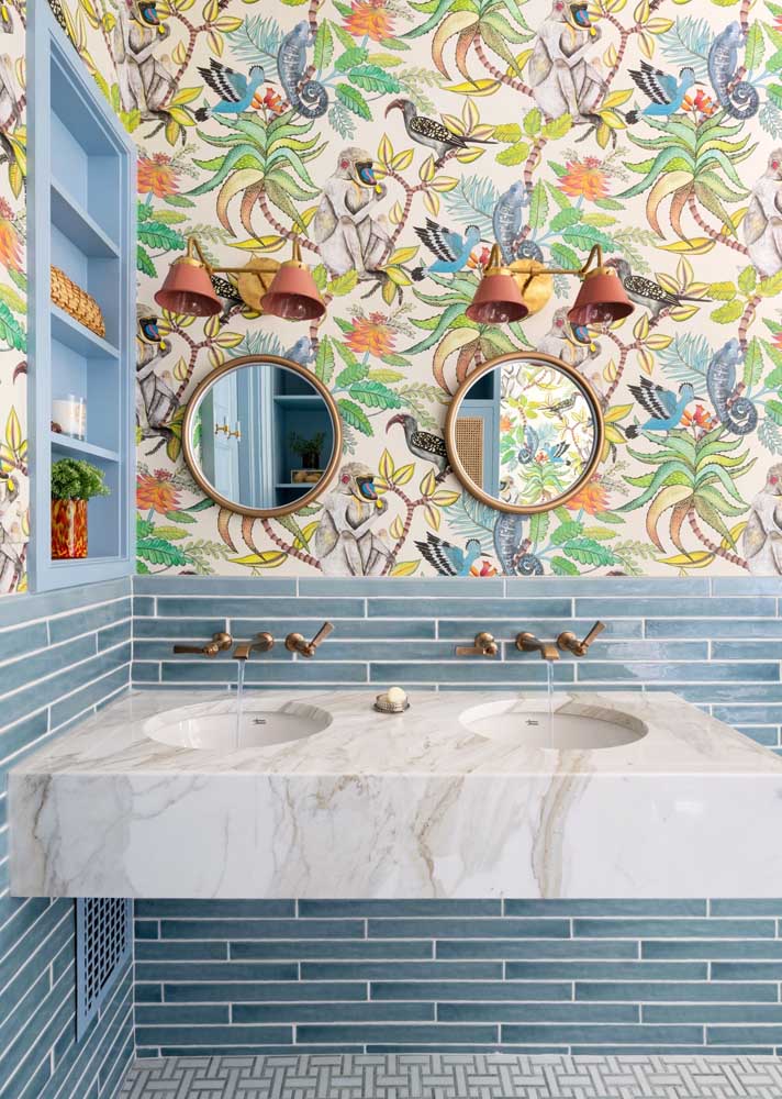 Papel de parede para lavabo floral, colorido e alegre