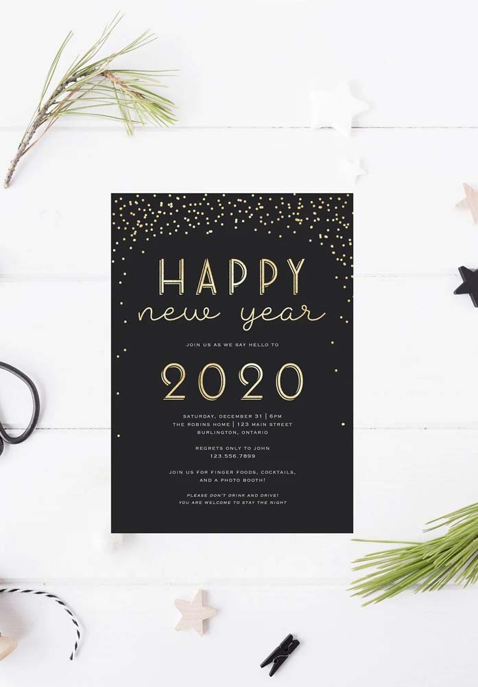 Convite de ano novo simples, moderno e minimalista