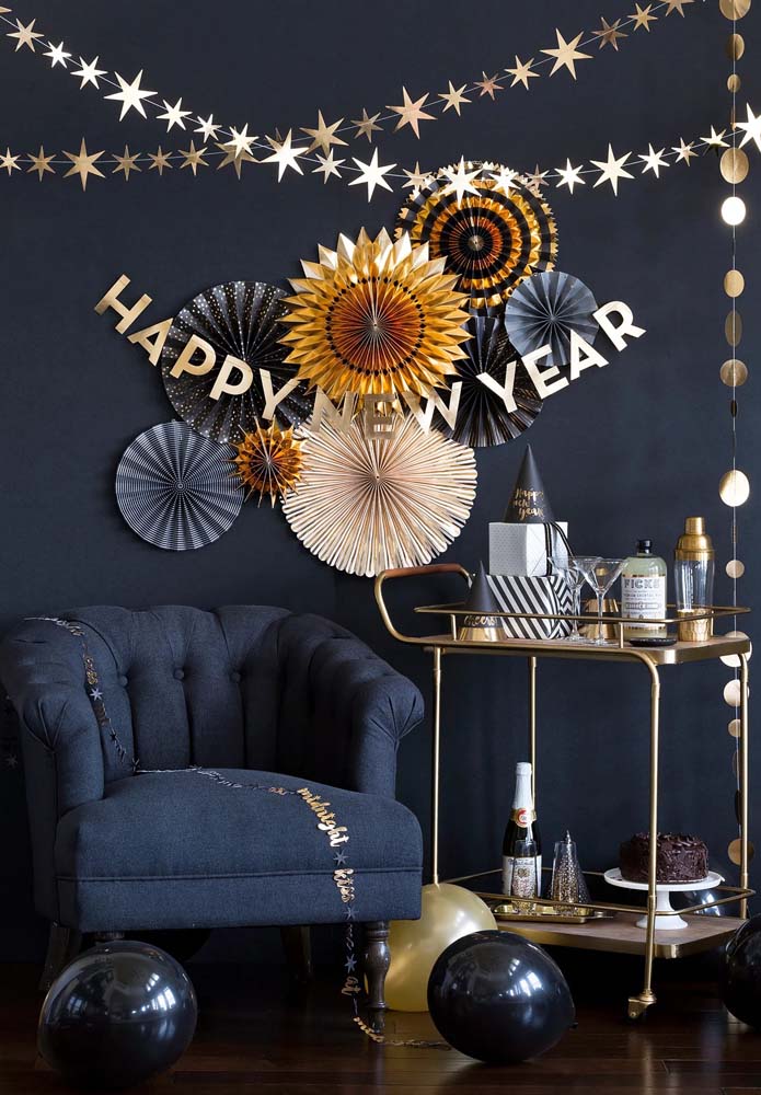 Ideia de decoração de ano novo simples e fácil para fazer na sala de casa