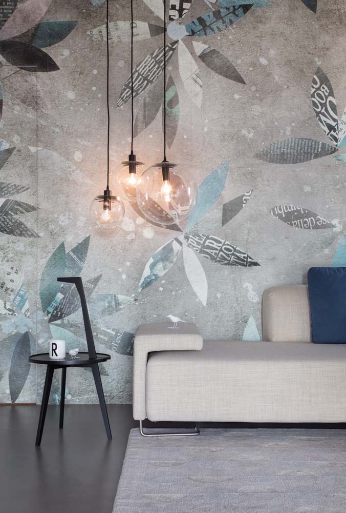 Papel de parede para sala de estar moderna: cinza e azul