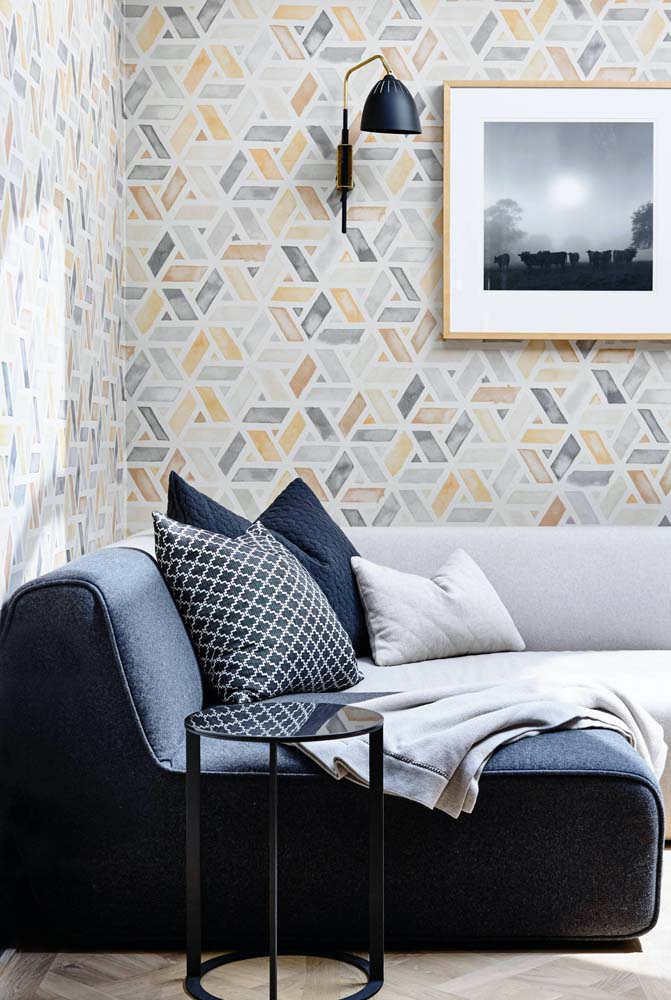 Papel de parede para sala de estar com estampa geométrica em cores modernas