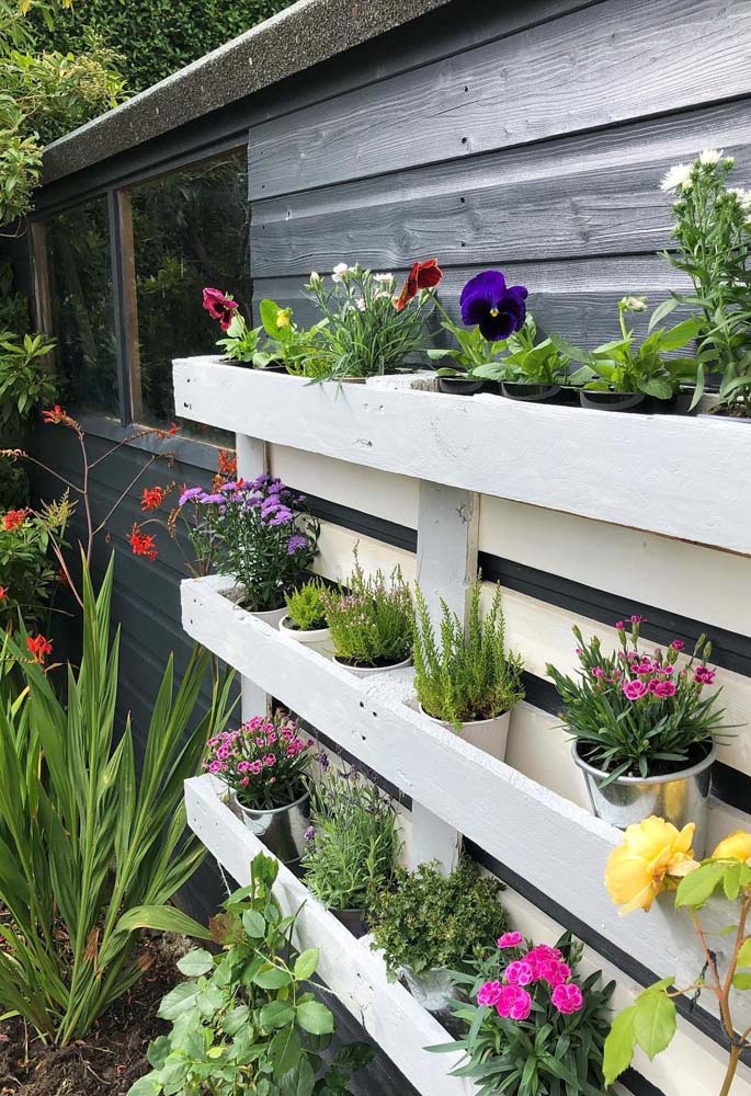 Outra ideia é usar a floreira de pallet para acomodar plantas menores ou mais jovens, como um berçário. 