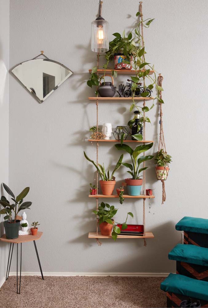 Prateleira com corda: tipos, como fazer e 45 fotos