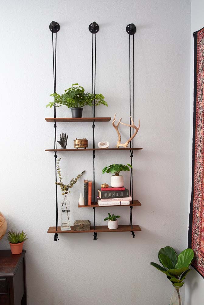 Prateleira com corda: tipos, como fazer e 45 fotos