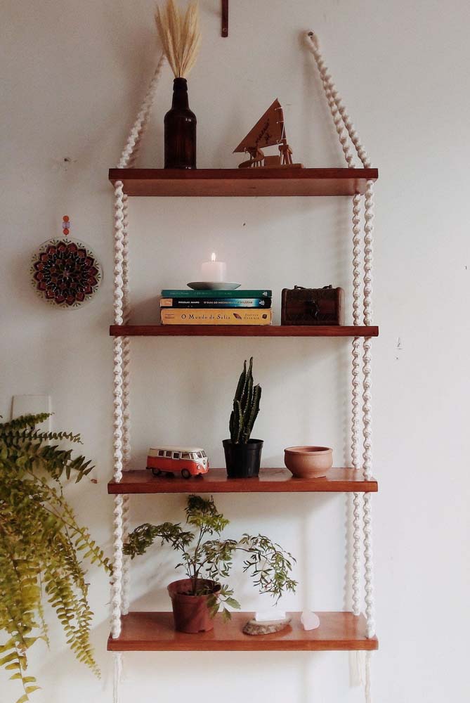 Prateleira com corda: tipos, como fazer e 45 fotos