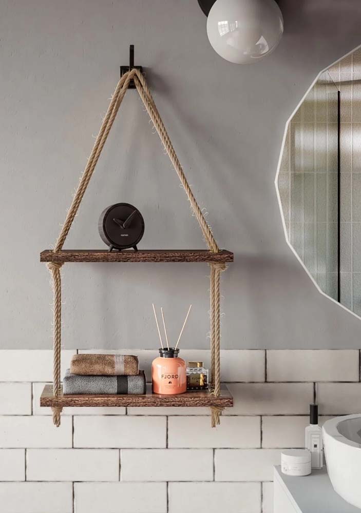Prateleira com corda: tipos, como fazer e 45 fotos